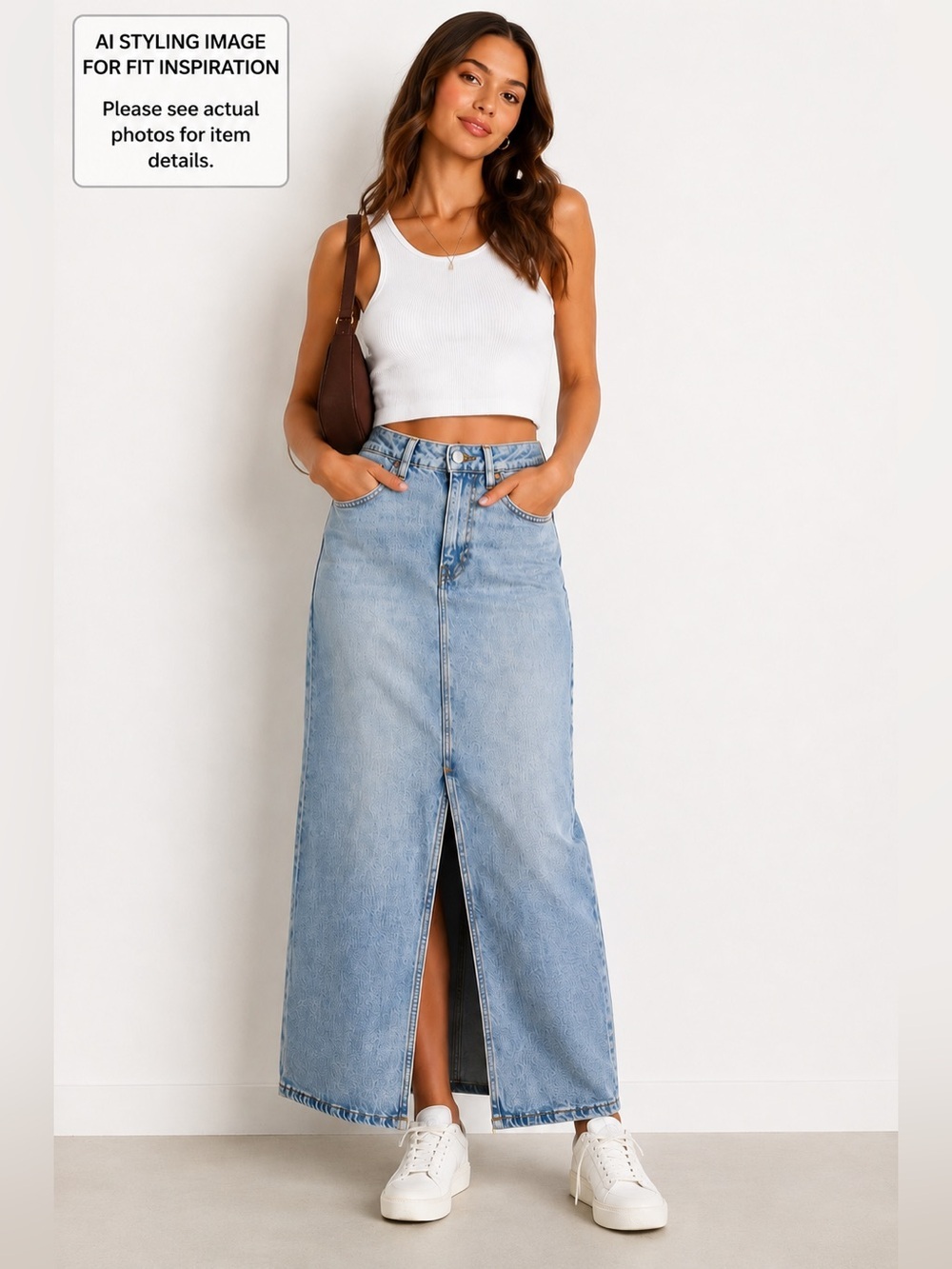 Denim Maxi Skirt Front Slit Light Wash On 34th Size 2/26